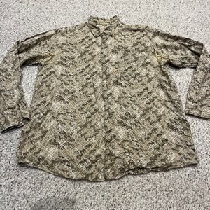 Woolrich Men's Button Down Shirt Animal Print Sz XL Tall Tan Outdoor Gorpcore